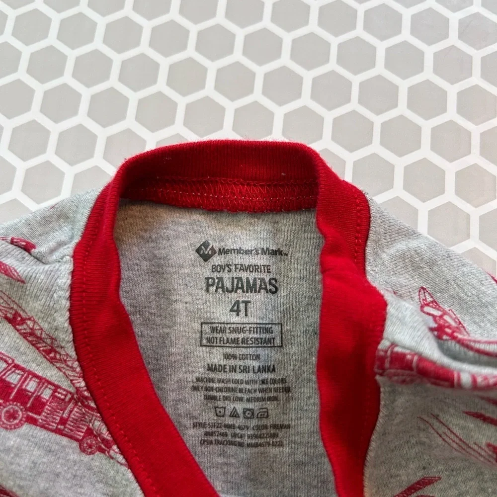 Kids Grey and Red Firetruck Pajama Set. Size 4T